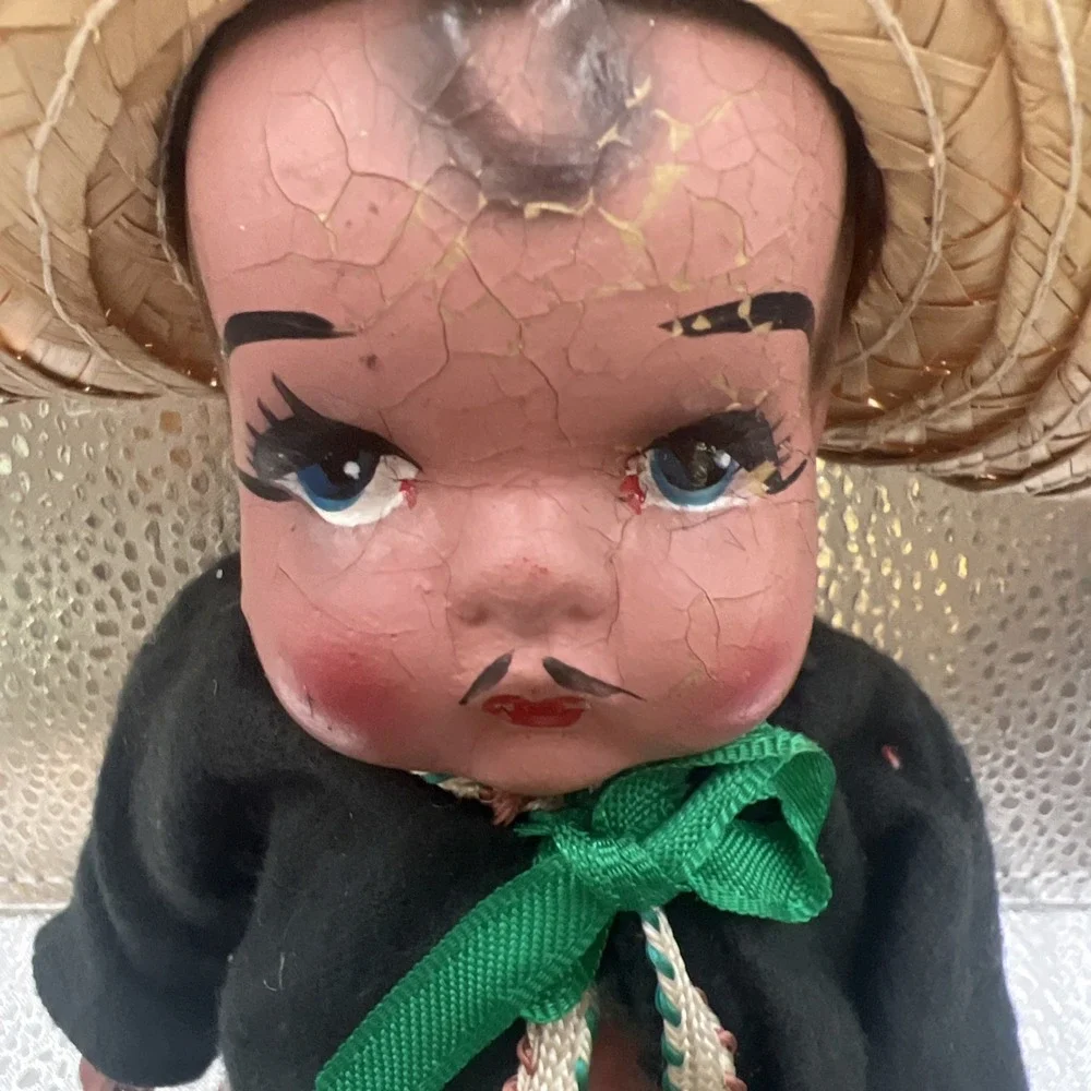 Vintage 1940's Made in Mexico Boy Doll Composition Body Ragged Clothes Medium‎